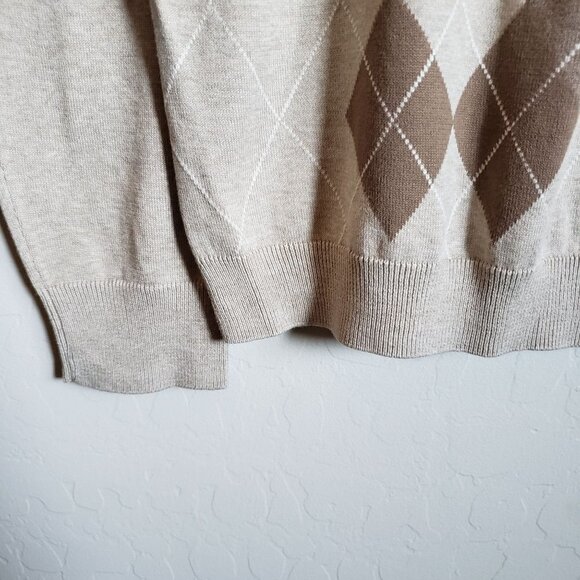 Perry Ellis Knit Argyle Crew Neck Sweater 100% Cotton Tan/Brown Size Men's XL - Picture 4 of 9